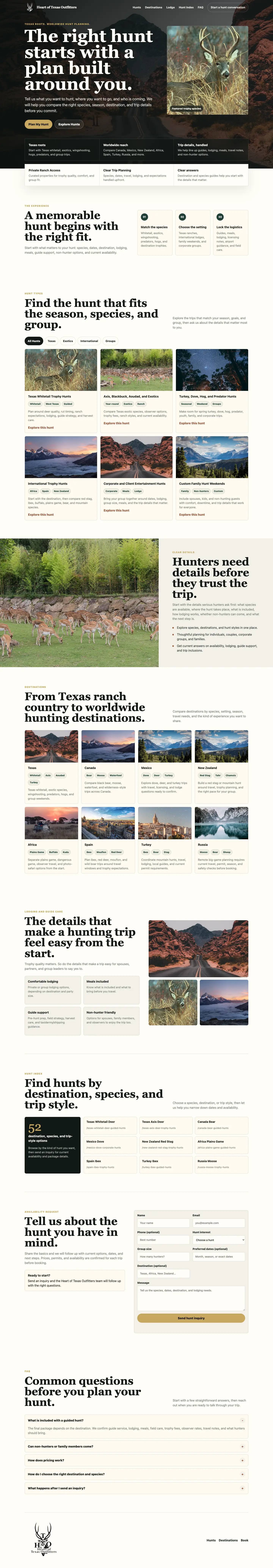 Desktop preview of the Heart of Texas Outfitters website.