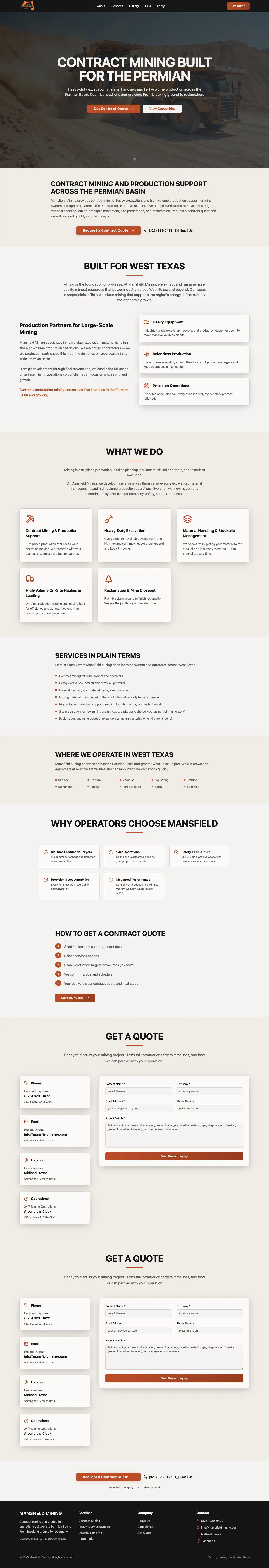 Desktop preview of the Mansfield Mining website.