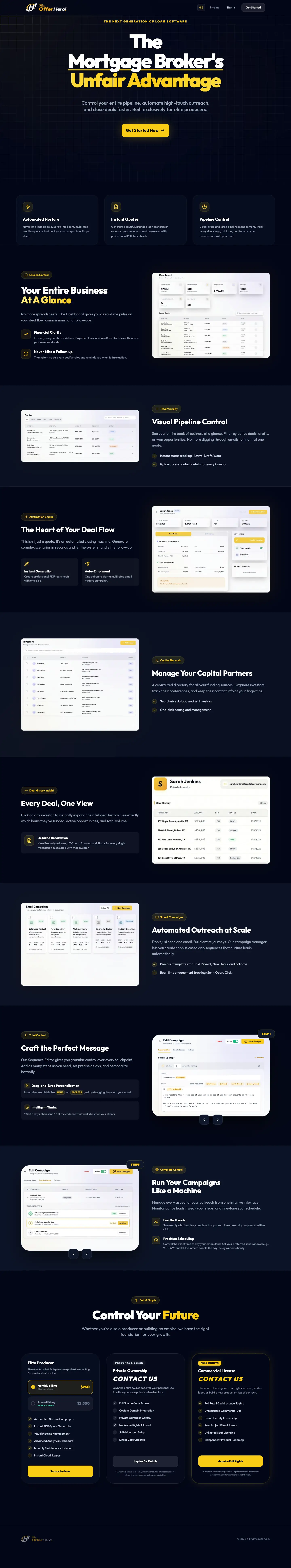 Desktop preview of The Offer Hero broker command platform.