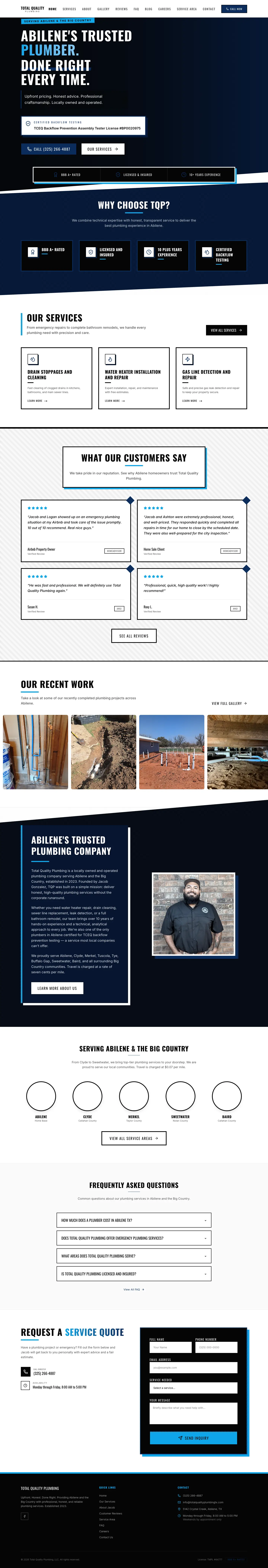 Desktop preview of the Total Quality Plumbing website.