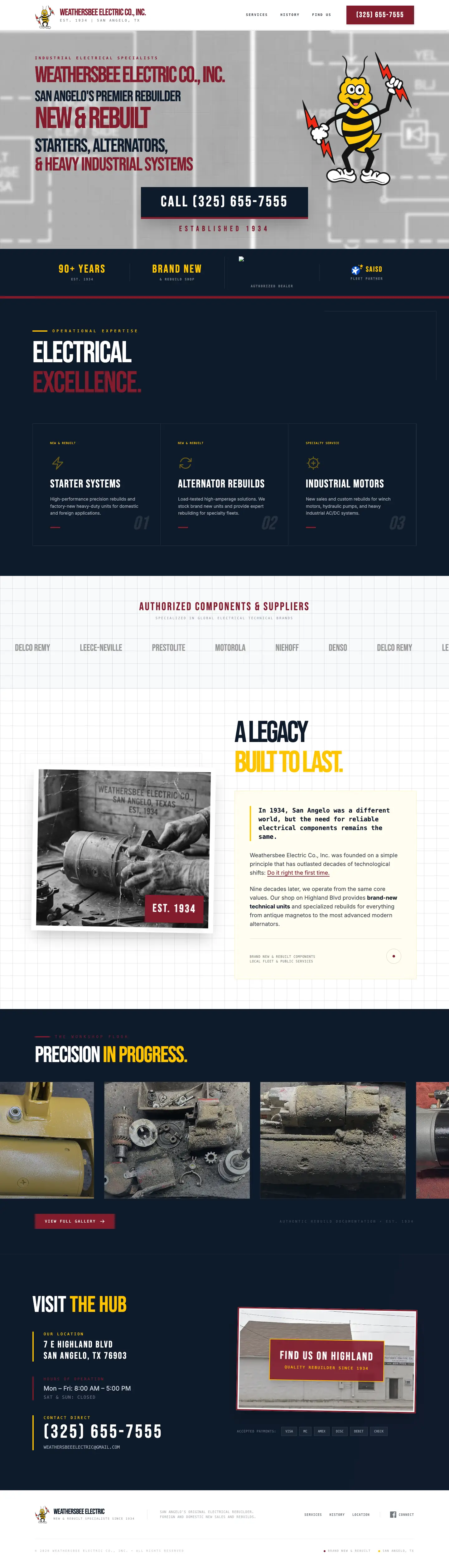 Desktop preview of the Weathersbee Electric Co. website.